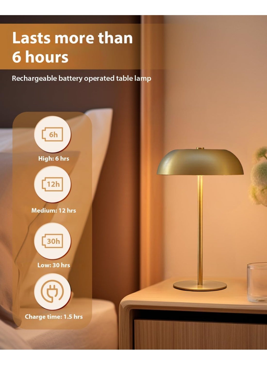 Cordless Mushroom LED Table Lamp Gold